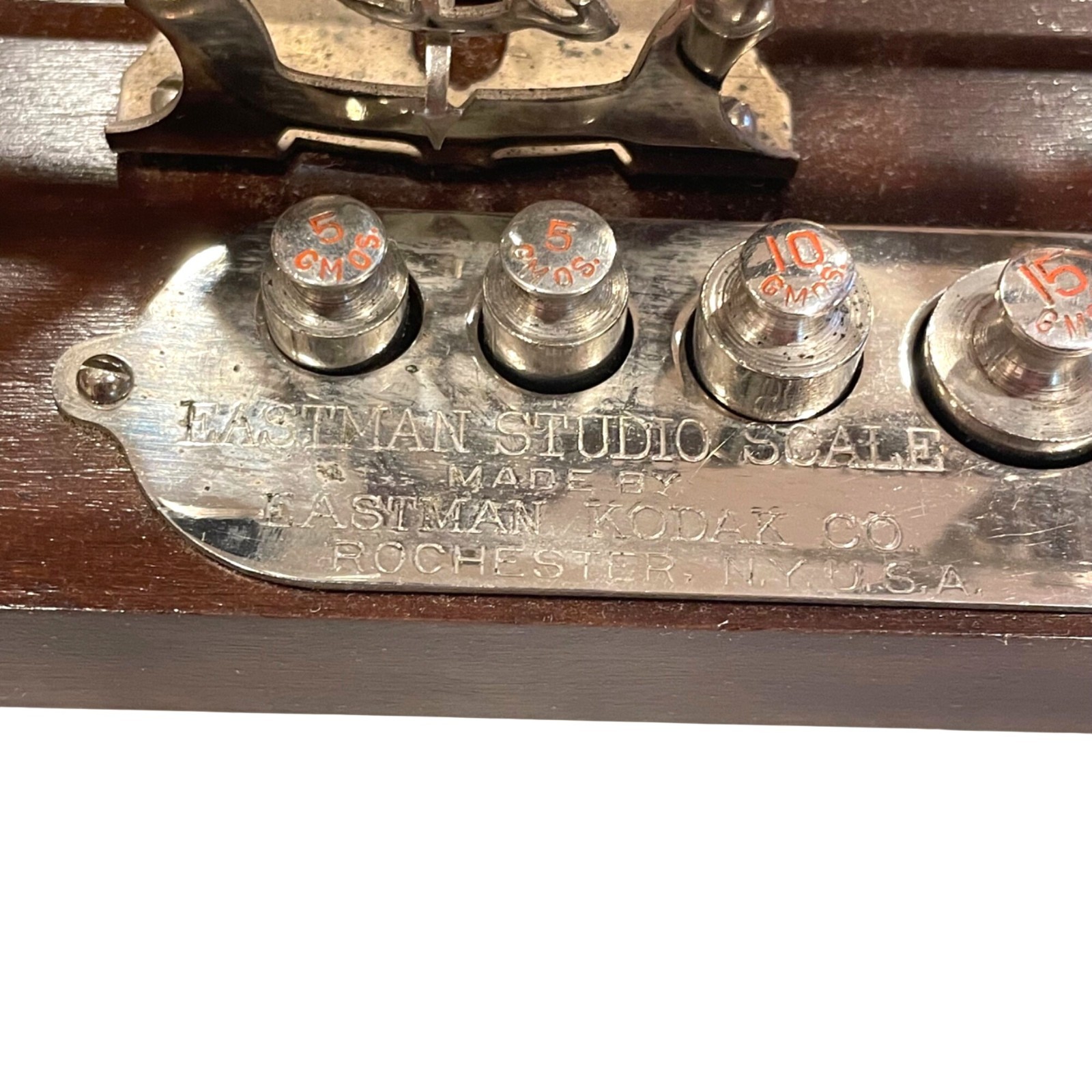 Vintage Eastman Kodak Studio Scale Metal Weights Wood Base Photography Balance