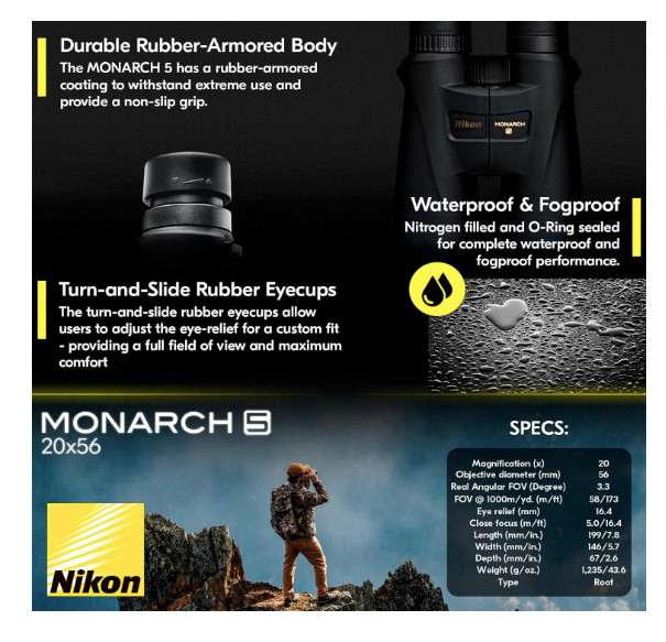 Nikon Monarch 5 20x56mm Roof Prism Waterproof Binoculars