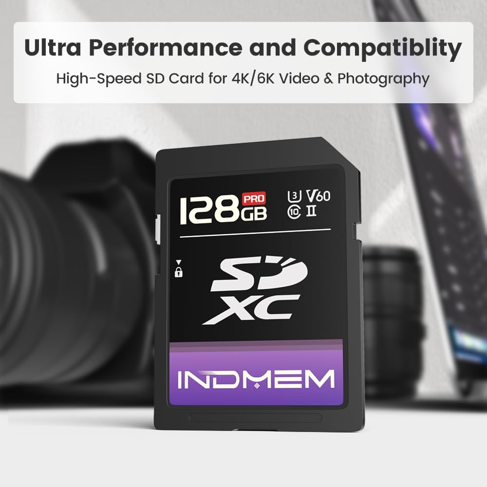 128GB SD Card UHS-II V60 U3 SDXC Memory Card, High Speed Read up to 280MB/s, V60