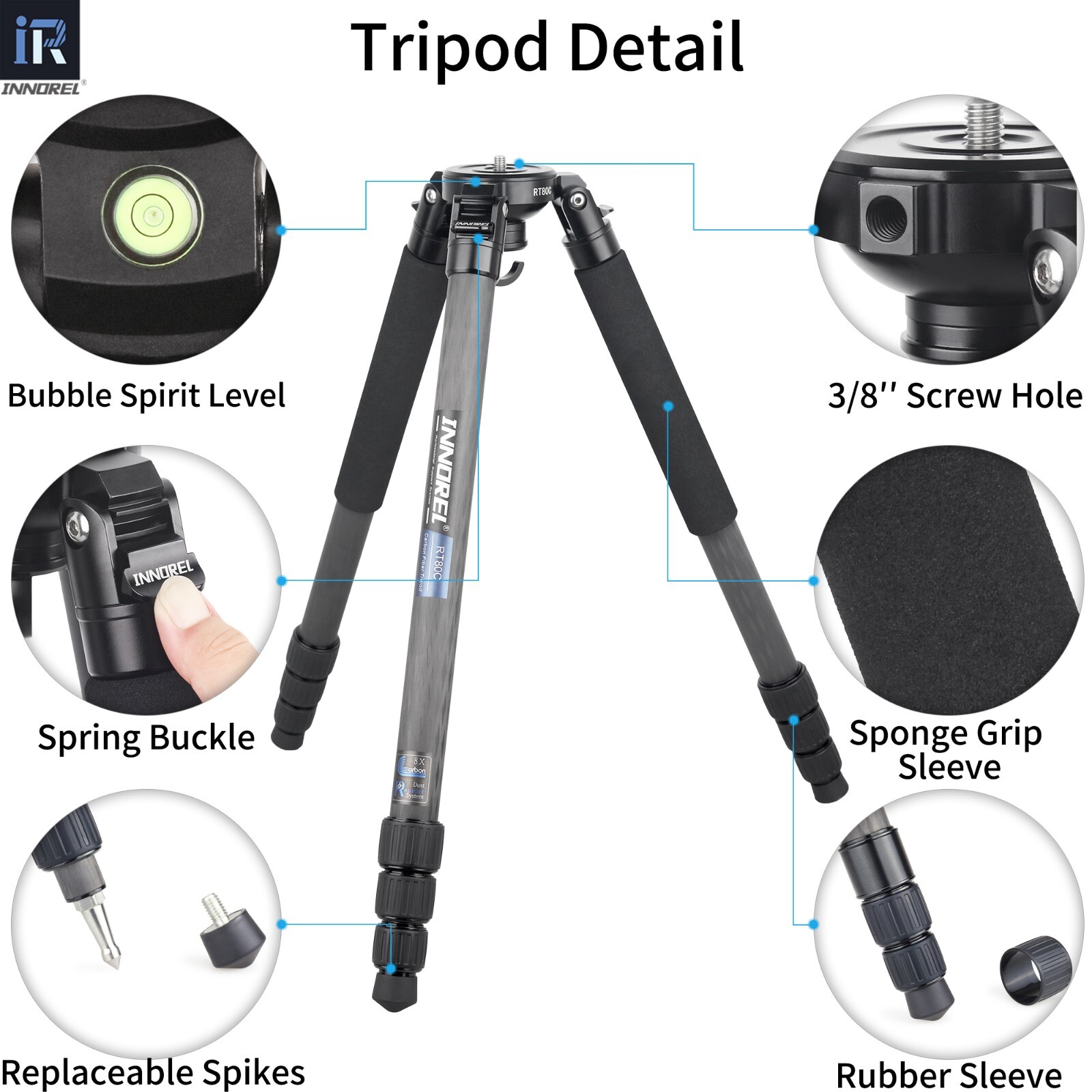 RT80C Carbon Fiber Tripod Professional Bowl Tripod Birdwatching Camera Stand