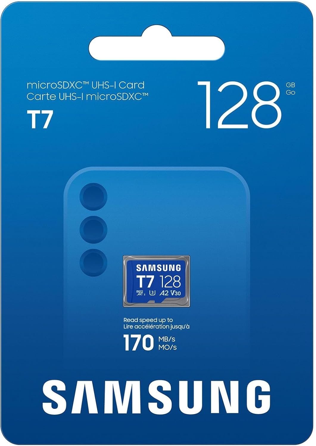 Samsung T7 microSDXC 128GB, Up to 170MB/s UHS-I U3 4K A2 V30 micro SD MB-MB128T