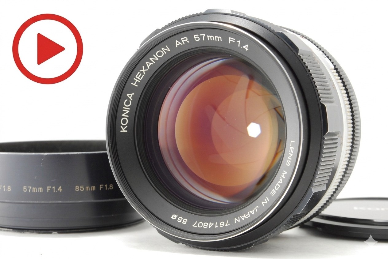 ⏯️ [N MINT w/ Hood] Konica Hexanon 57mm F1.4 Standard Lens Konica AR Mount JAPAN