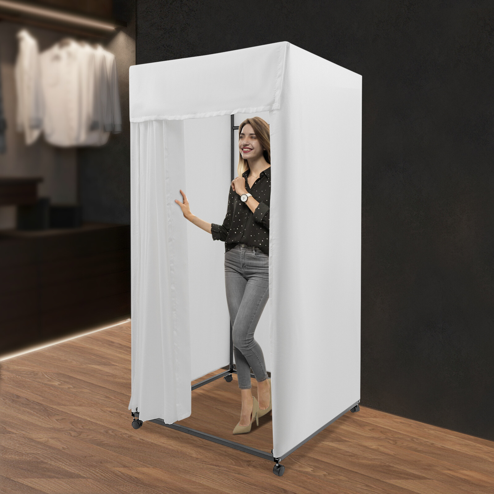 Portable Fitting Room Movable Freestanding Dressing Room W/ 4 Universal WheelsUS