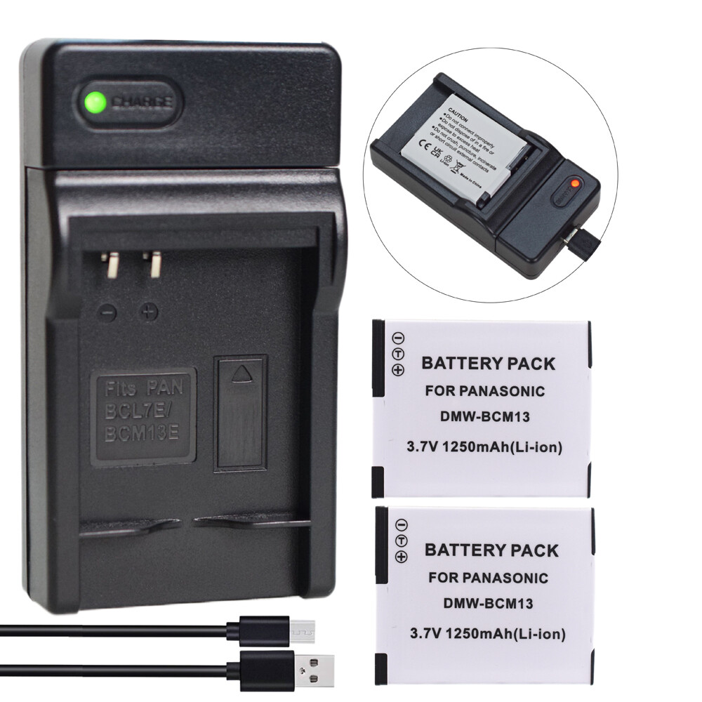 2x 3.7V 1250mAh Battery +Charger for Panasonic DMW-BCM13 DMW-BCM13E PP | 90351