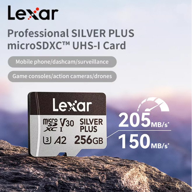 Lexar Micro SDXC Silver Plus Memory card 64GB 128GB 256GB 512GB for DJI Gopro 4K