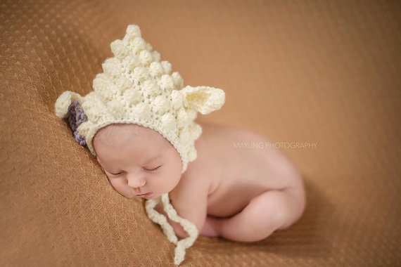 NEW Baby Girl Newborn Crochet Lamb Beanie Hat Photo Prop 0-6 Months