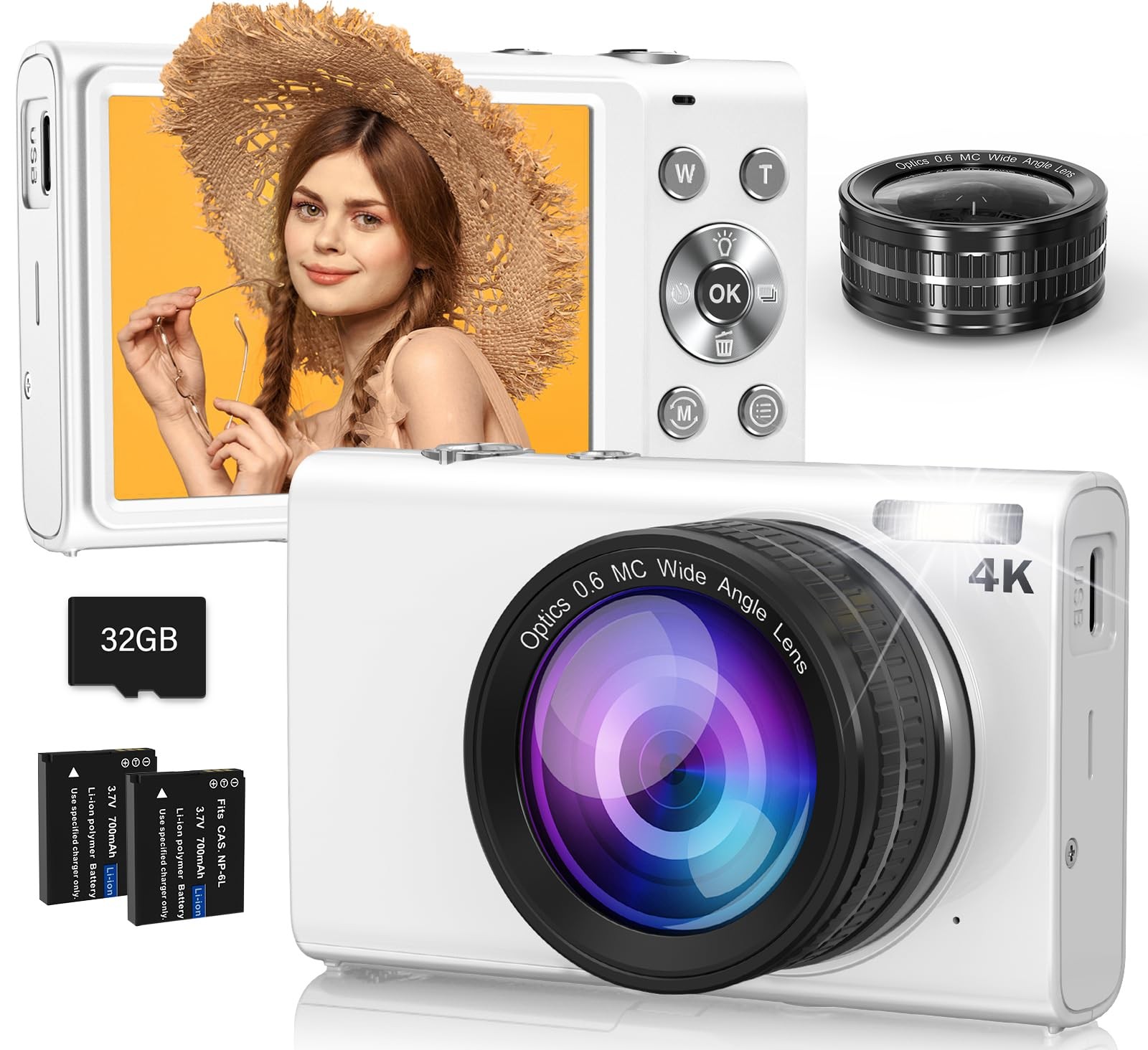 Digital Camera 4K Digital Camera with Wide Angle Lens 64MP Autofocus 16X Digi…