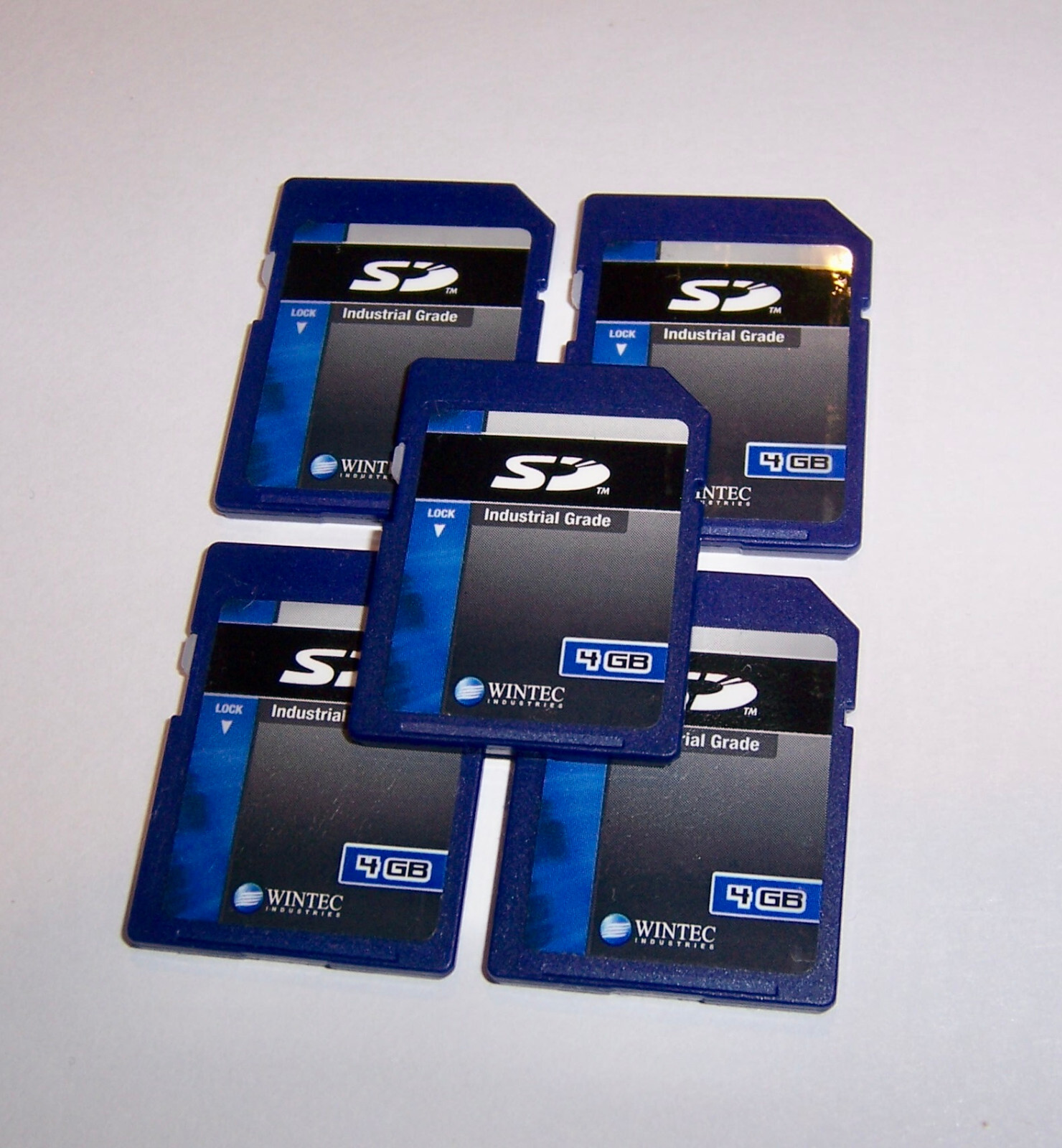 Lot of 5 New Wintec Industrial 4GB SD Memory Cards, 5pcs 4 GB SD Memory Cards