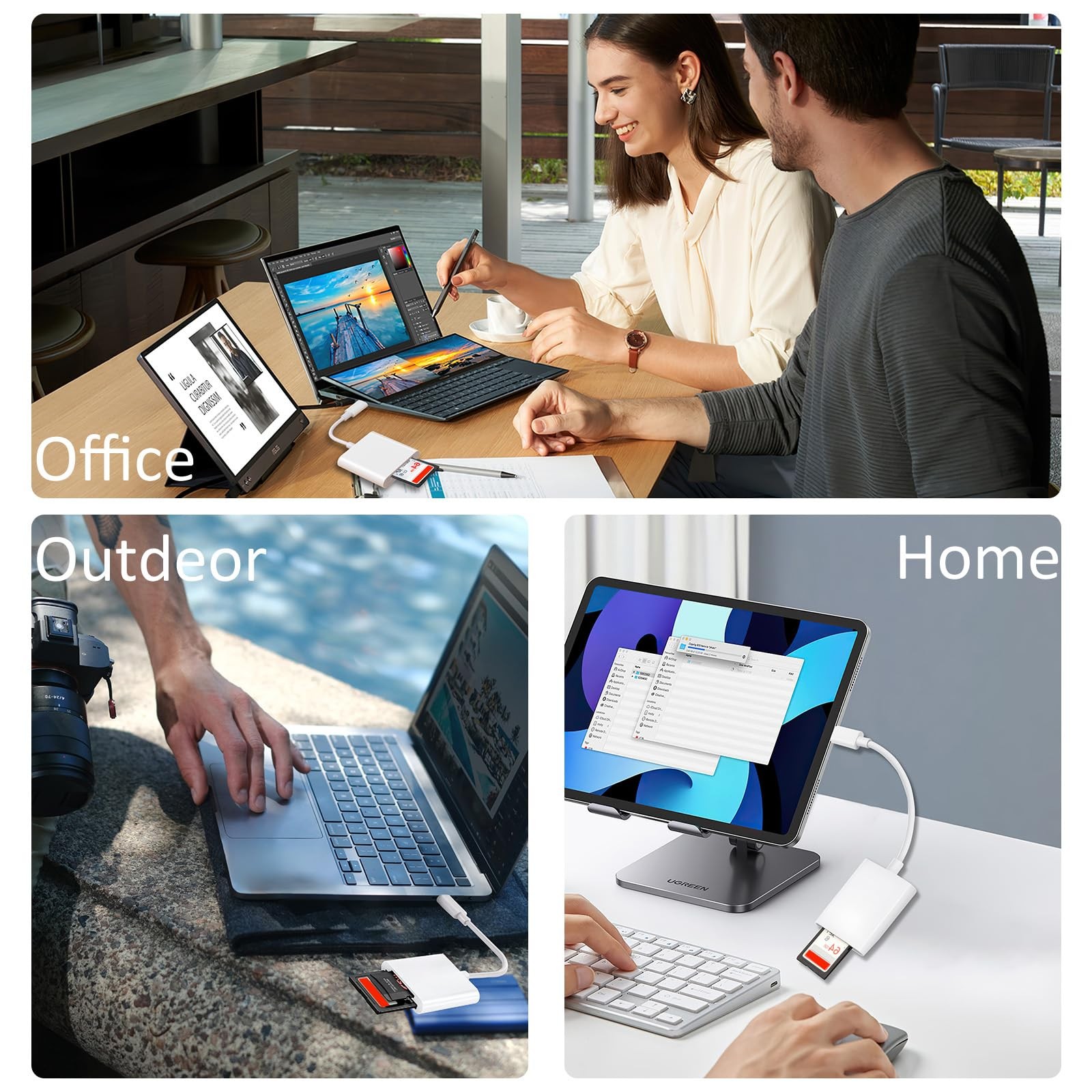 USB C SD Card Reader, Type C USB-C Dual Slot White