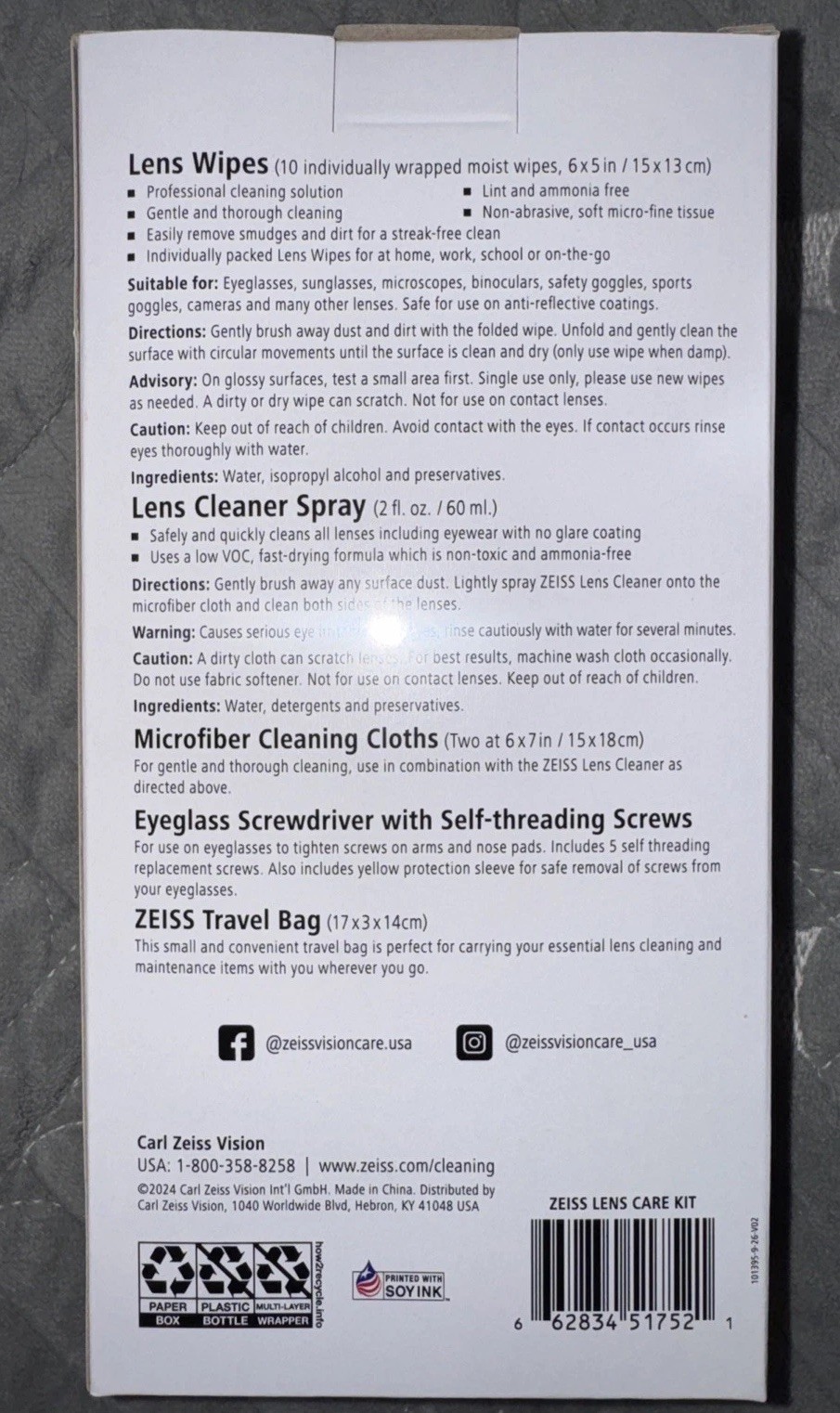 ZEISS Lens Care Kit: Cleaning Spray, Microfiber, Lens Wipes, Travel Bag