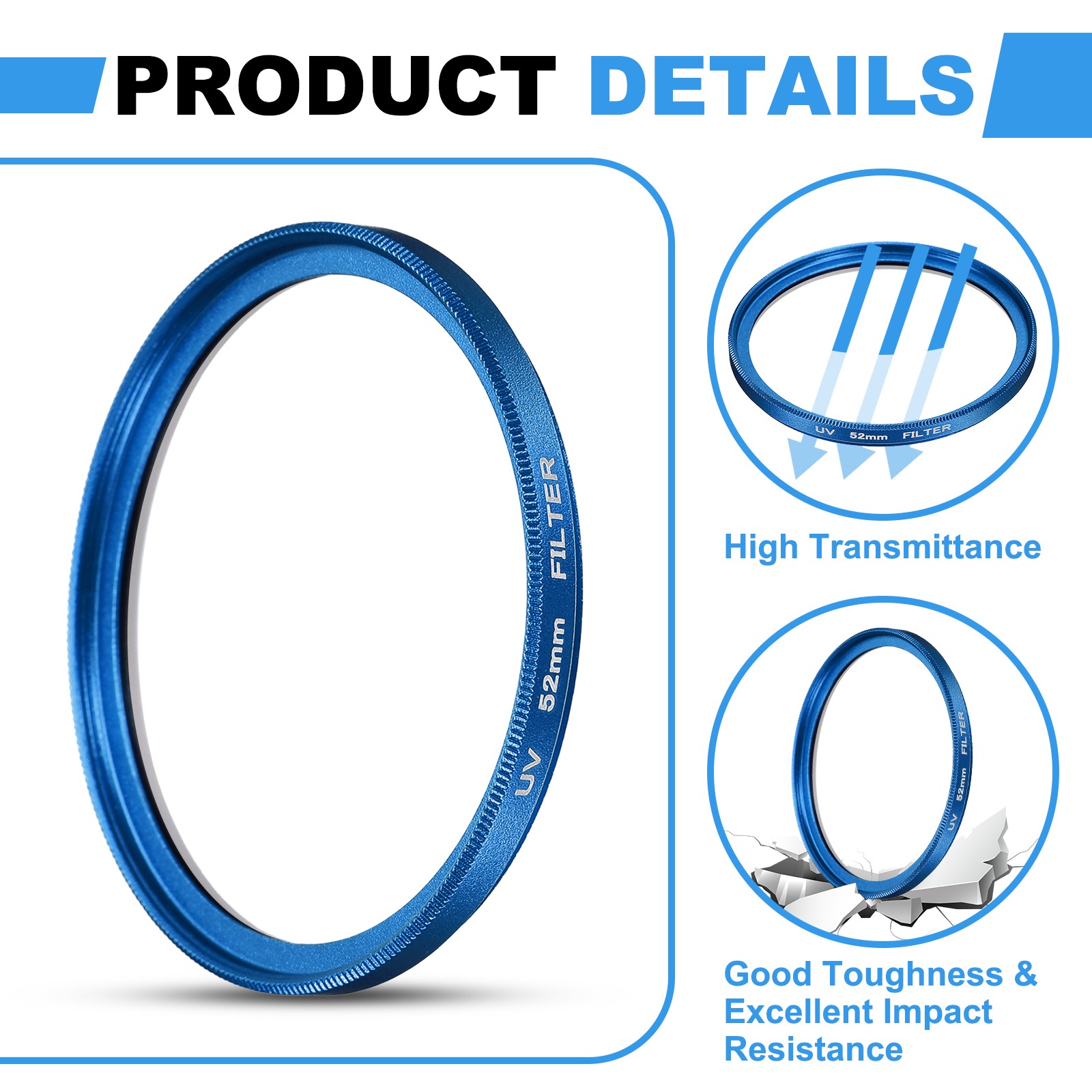 2Pcs 52mm Ultra Slim Lens Filter Multi Coating Camera Len Filter, Blue