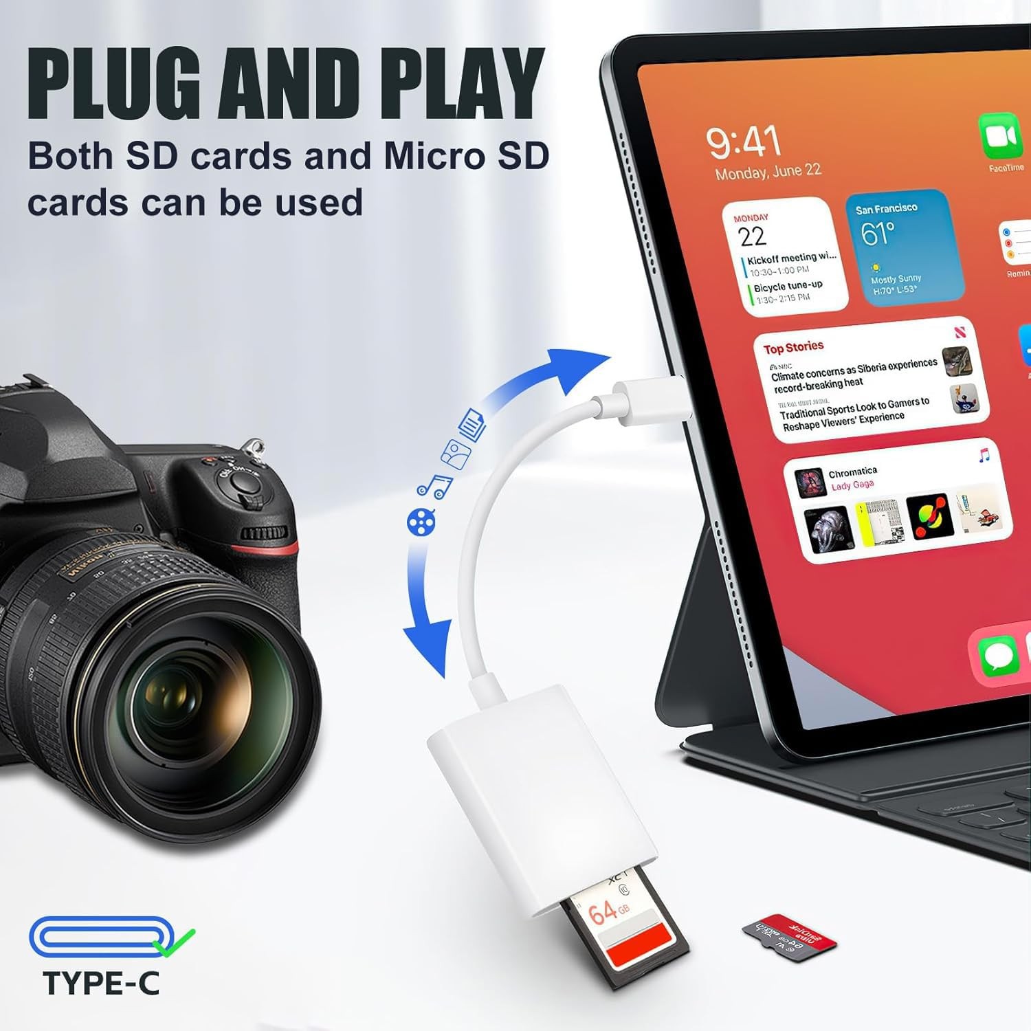 USB C SD Card Reader, Type C USB-C Dual Slot White