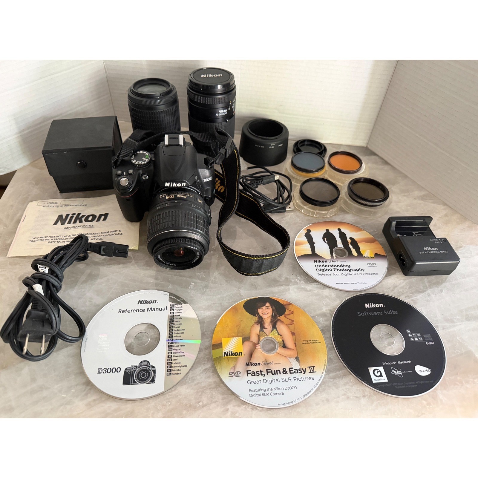Nikon D3000 DSLR Camera Bundle 3 Lenses 18-55mm 55-200mm 70-300mm