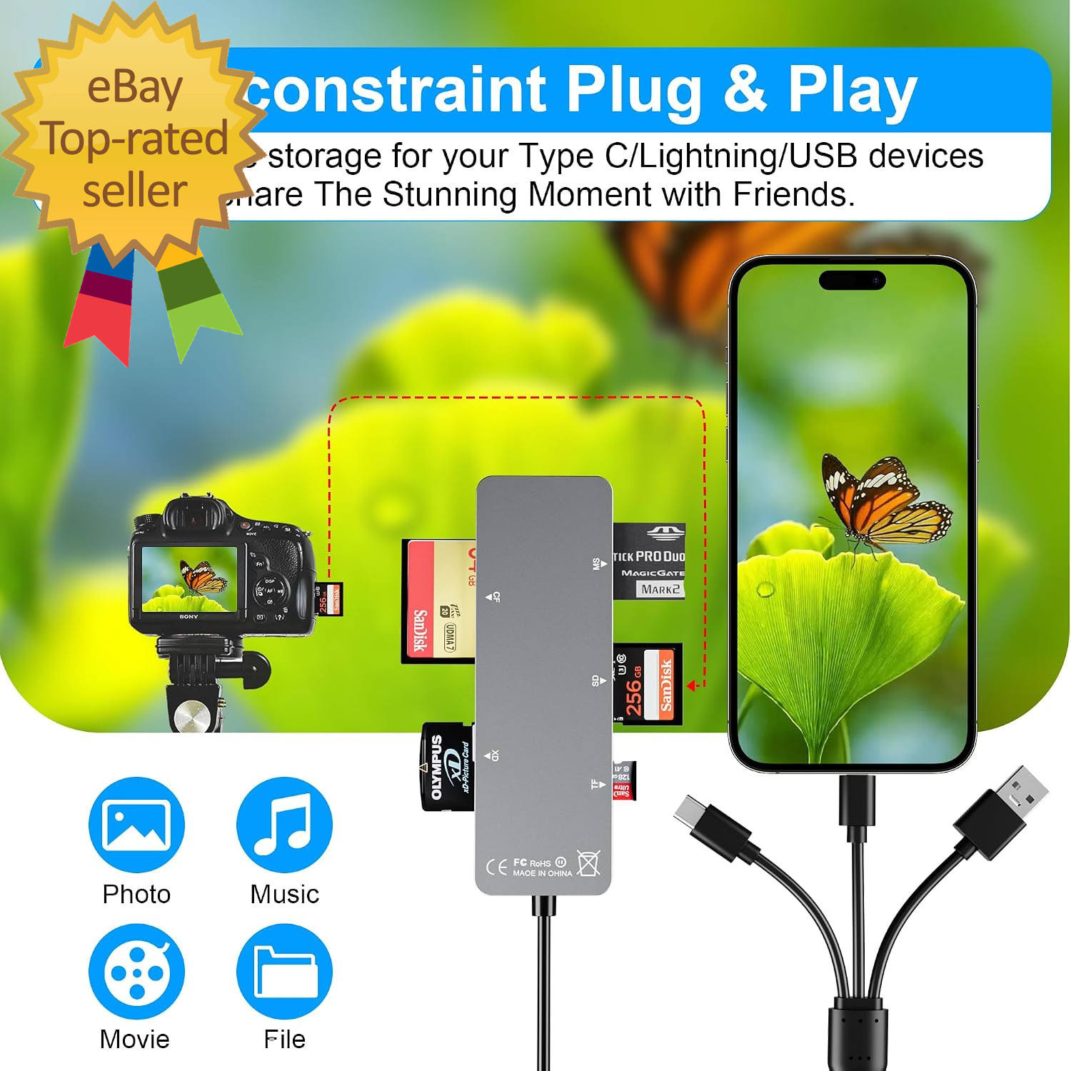 Memory Stick Pro Duo Adapter 5-In-1 Multi Memory Card Reader Supports SD/TF/CF/M