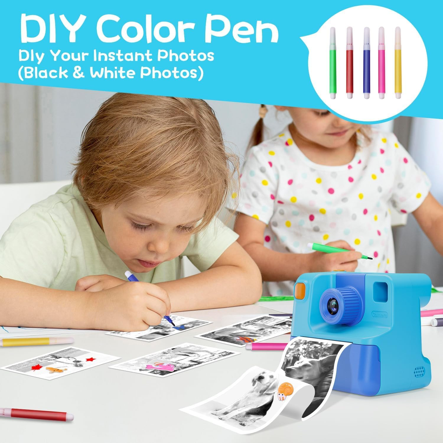 Kids Camera Instant Print, Christmas Birthday Gifts for Girl Boys 3-12 Years Old