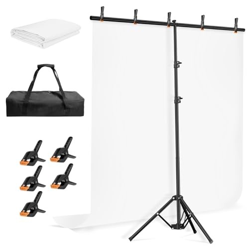 5 * 6.5ft White Photo Backdrop with Stand Kit for Photography Video 5X6.5FT