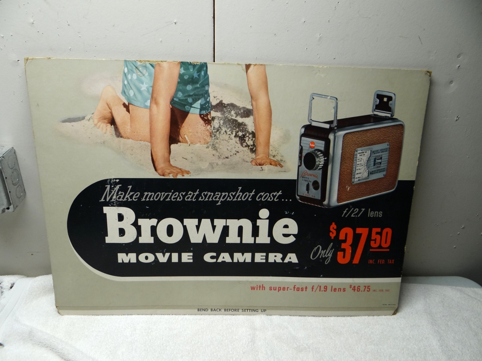 Huge 1950s Vtg Kodak Brownie Movie Camera Sign Pinup Girl Beach MCM Mid Century