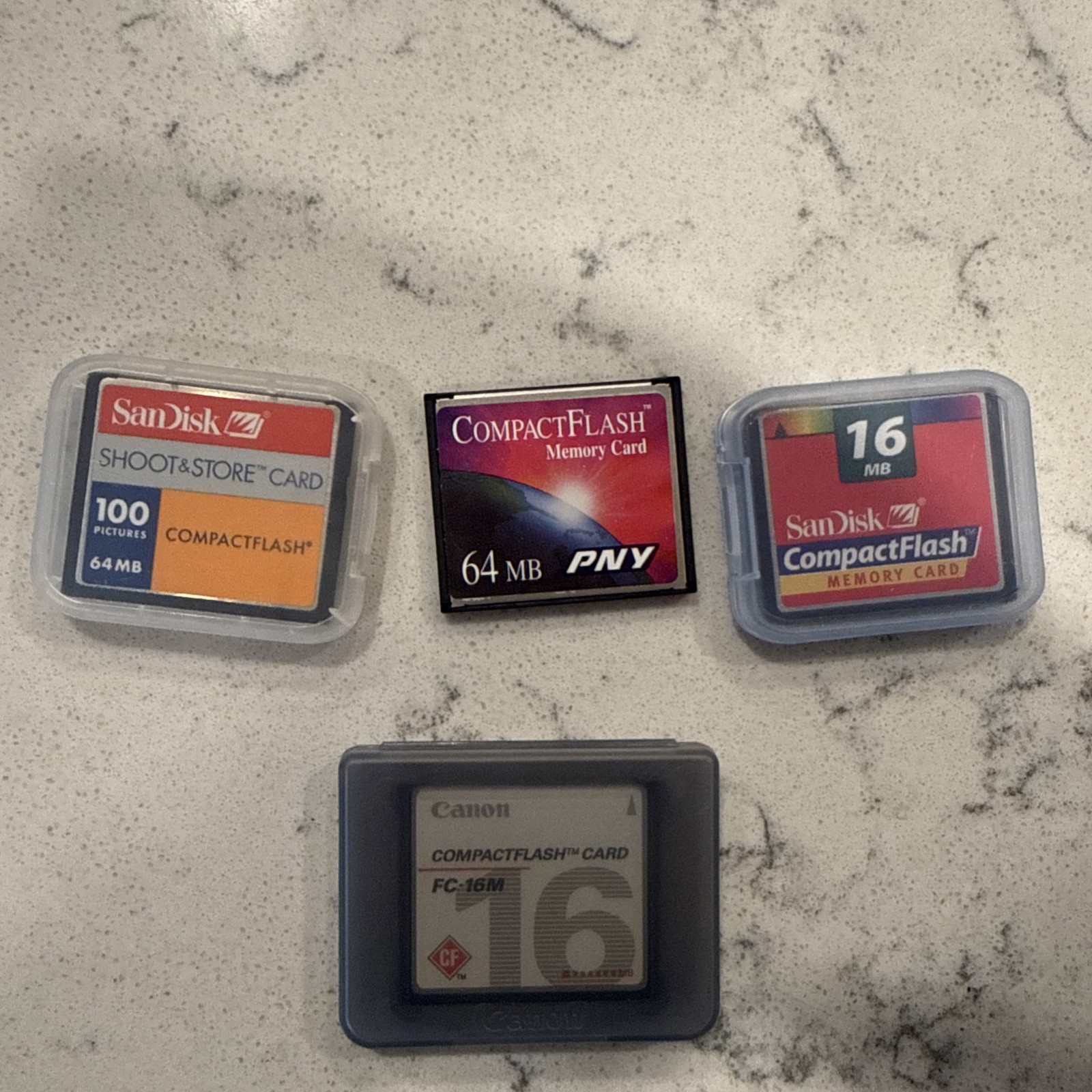 Lot Of 7 Memory Cards/Stick/Compact Flash (San Disk, Canon, Sony, Olympus, PNY