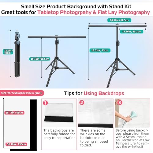 Product Photography Photo Backdrops Stand Kit, Photo 2.2 x 2.5 Ft White & Black