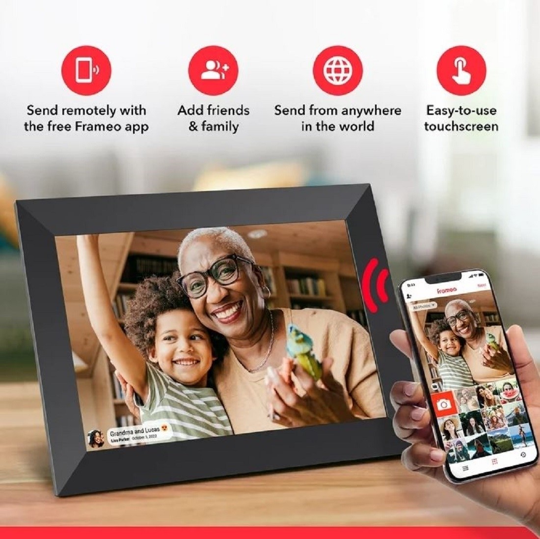 ONN 7″ Wi-Fi Digital Picture Frame, LCD IPS Touch screen w/ Free Frameo App