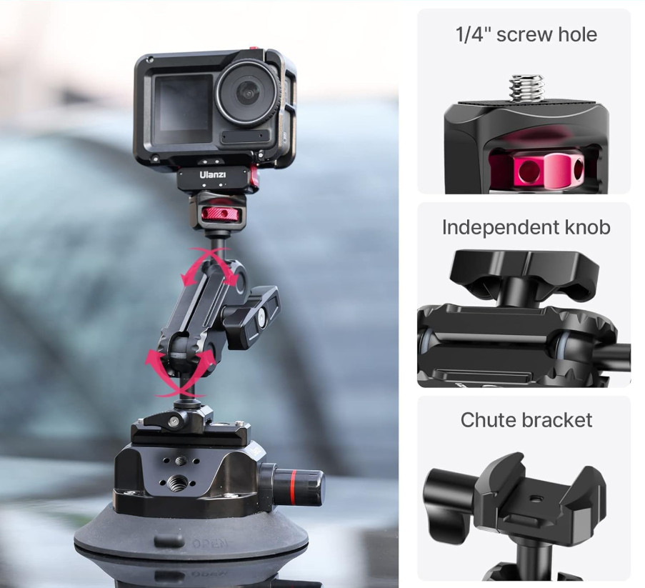 Heavy Duty Camera Suction Cup Mount w/ Magic Arm for Car Filming DSLR GoPro DJI
