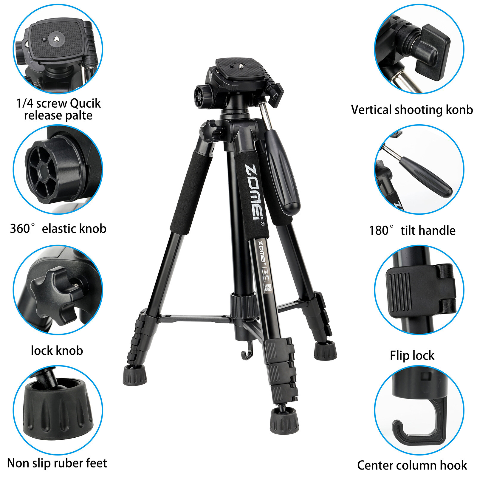 ZOMEI Q222 Pro Tripod Monopod Lightweight Portable Travel Tripod for Camera