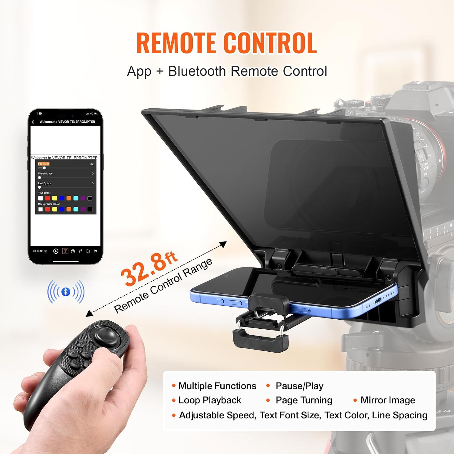 Teleprompter, 8″ Desktop Prompter with Adjustable Spectroscope, Remote Control,