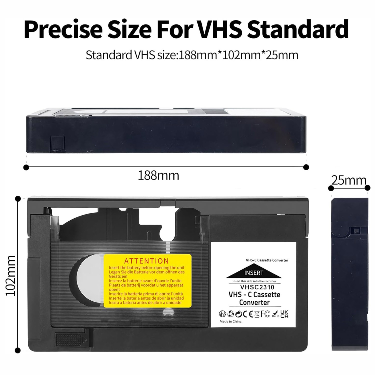 Cassette Adapter For VHS VCR VHS-C For SVHS-C Tapes Camcorders RCA Motorized US