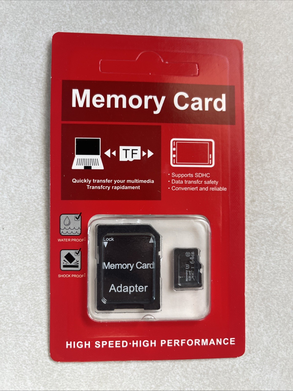64GB SDHC Memory Card with Adapter for High Speed New Sealed Pics