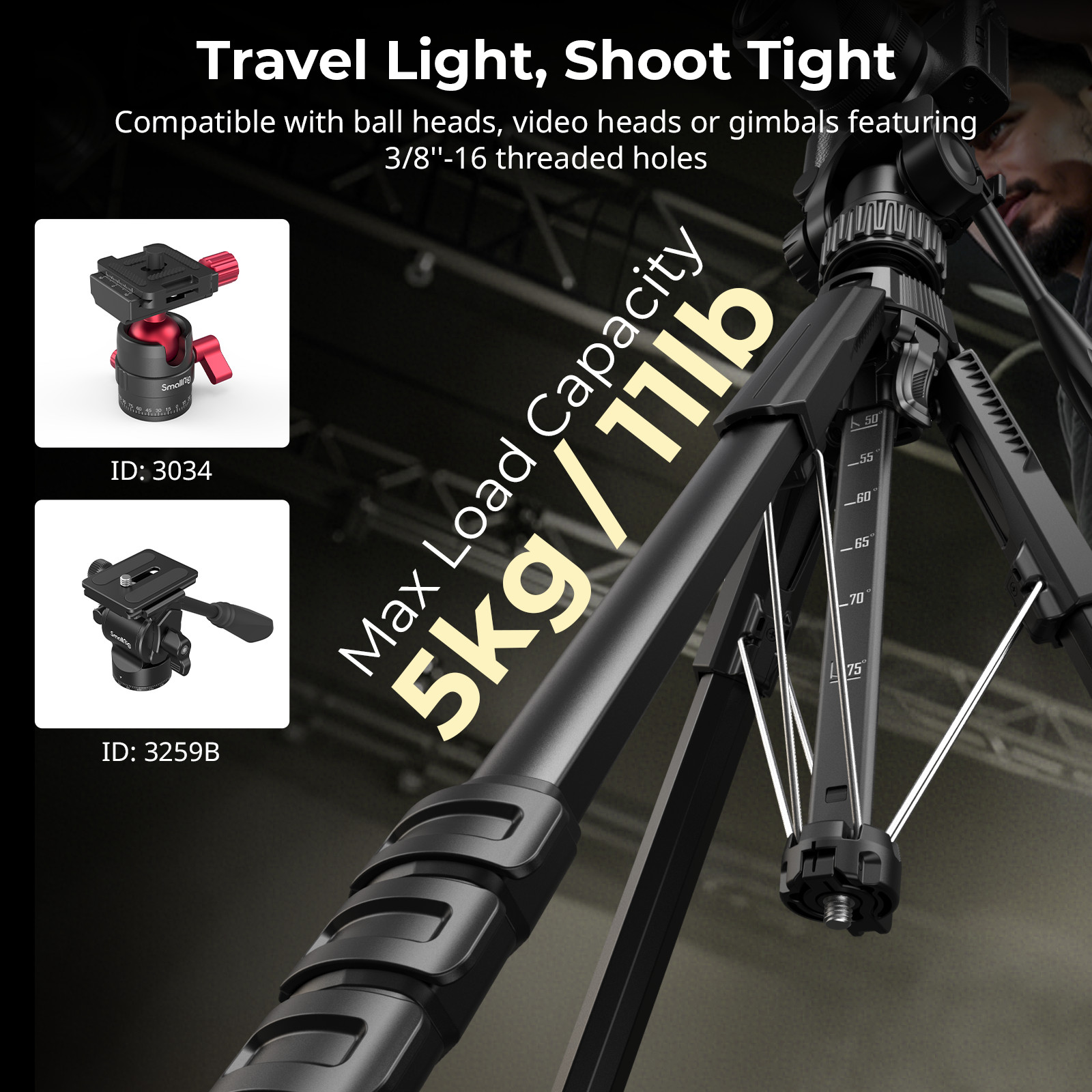 SmallRig 71″ Camera Tripod Stand Travel Tripod for iPhone for Canon for Nikon