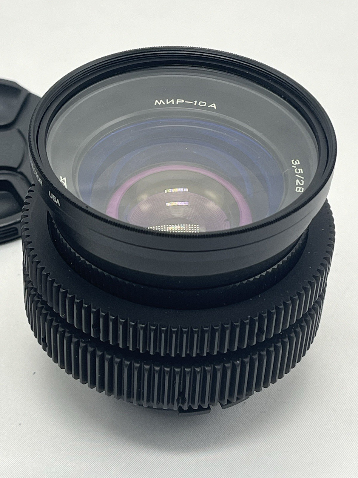 Iron Glass 28mm Vintage Cine Mod Mir-10a Lens with Violet Anamorphic Flare PL