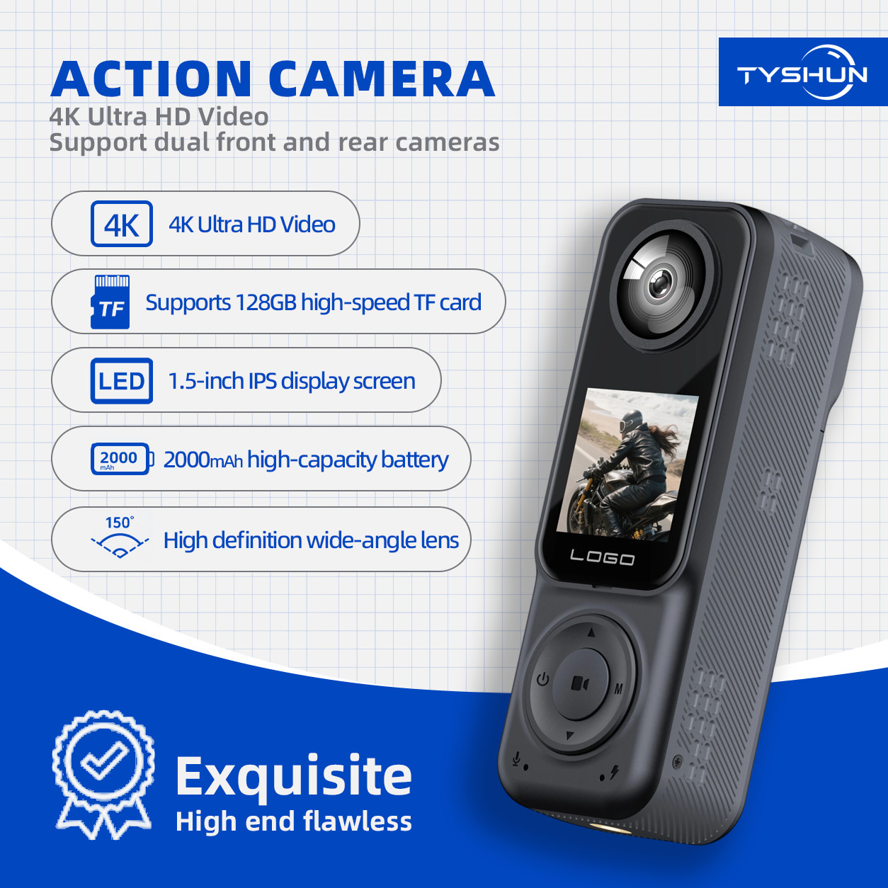 4K Handheld Action Camera Dual-Lens Waterproof POV Cameras For vlogs cycling US