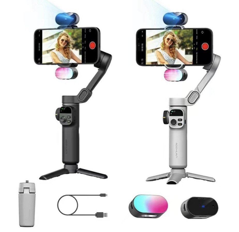 AOCHUAN Smart X Pro Smartphone Gimbal Stabilizer, Foldable w/ OLED Display & Rod