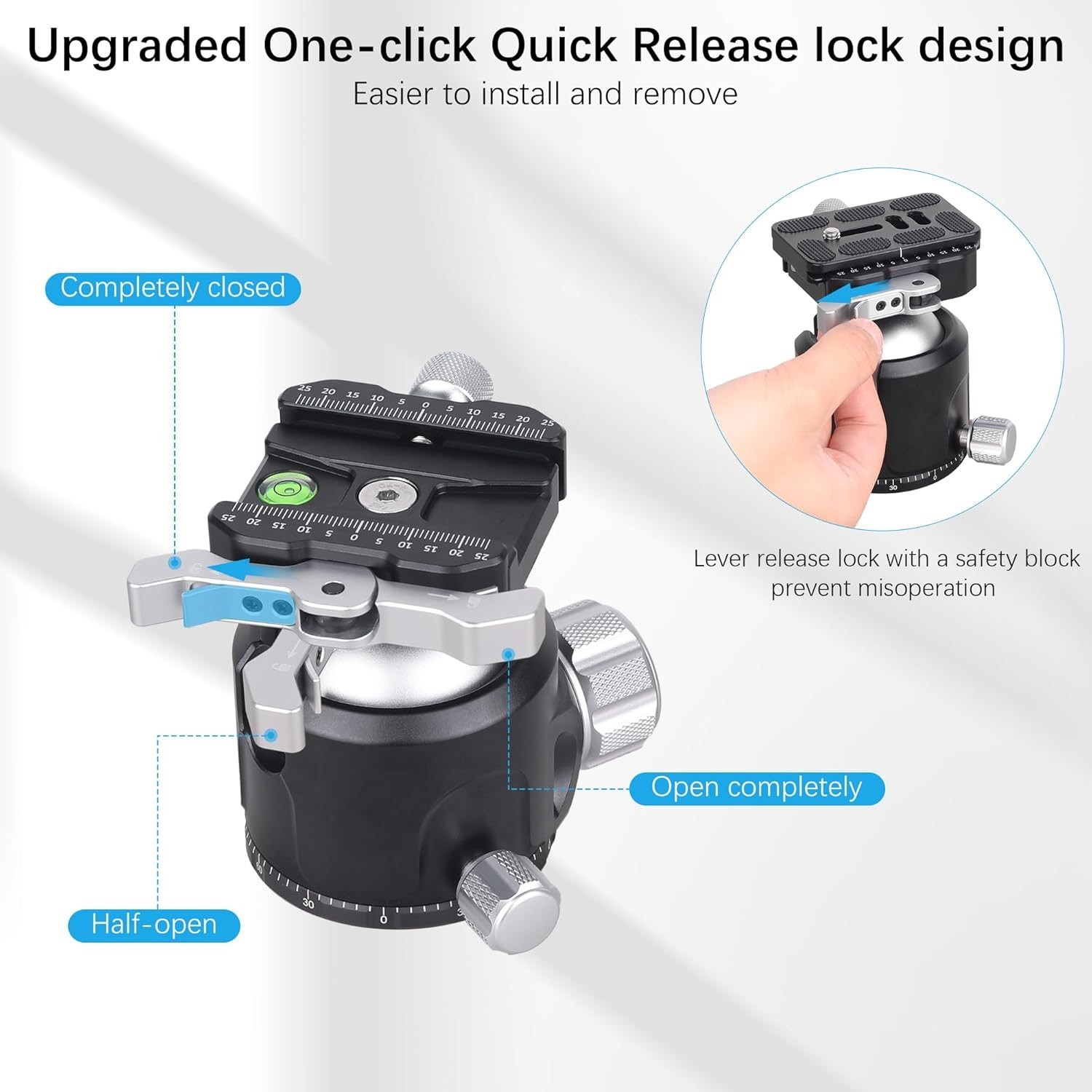 52mm Low Profile Ball Head with Lever Release, Heavy Duty Camera Tripod Head