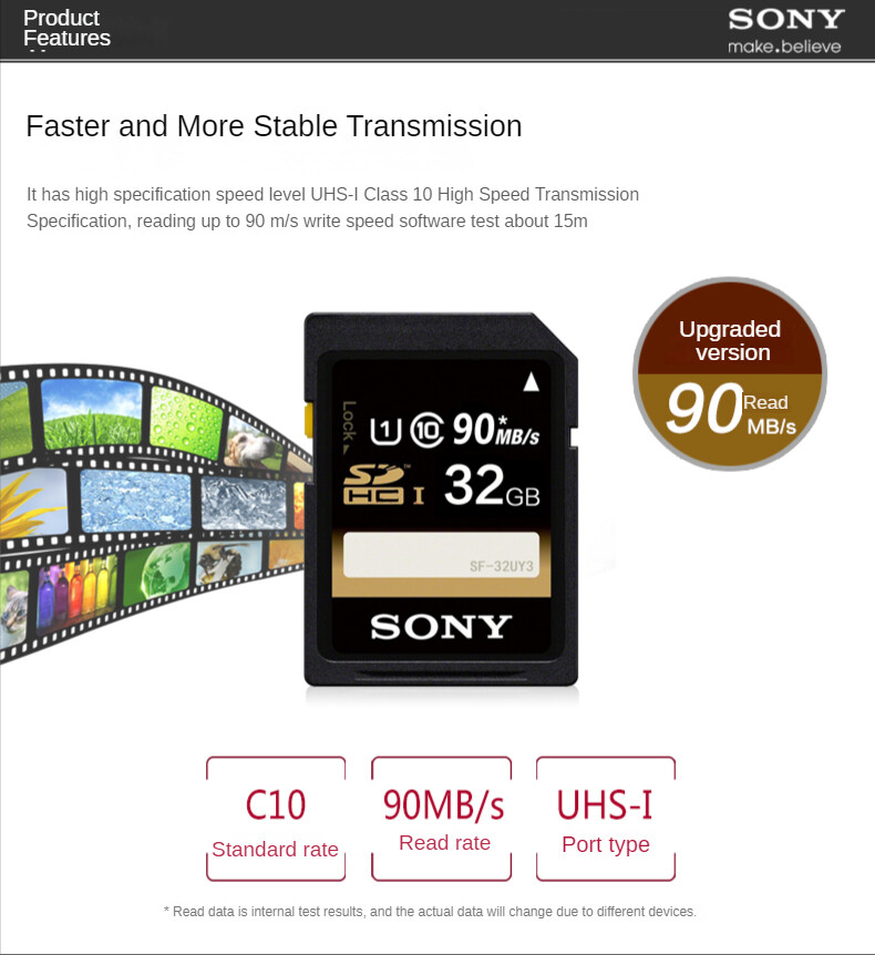 Sony SF-32UY3/T 32GB Up to 90 MB/s Memory Card Black Digital Camera Memory Card