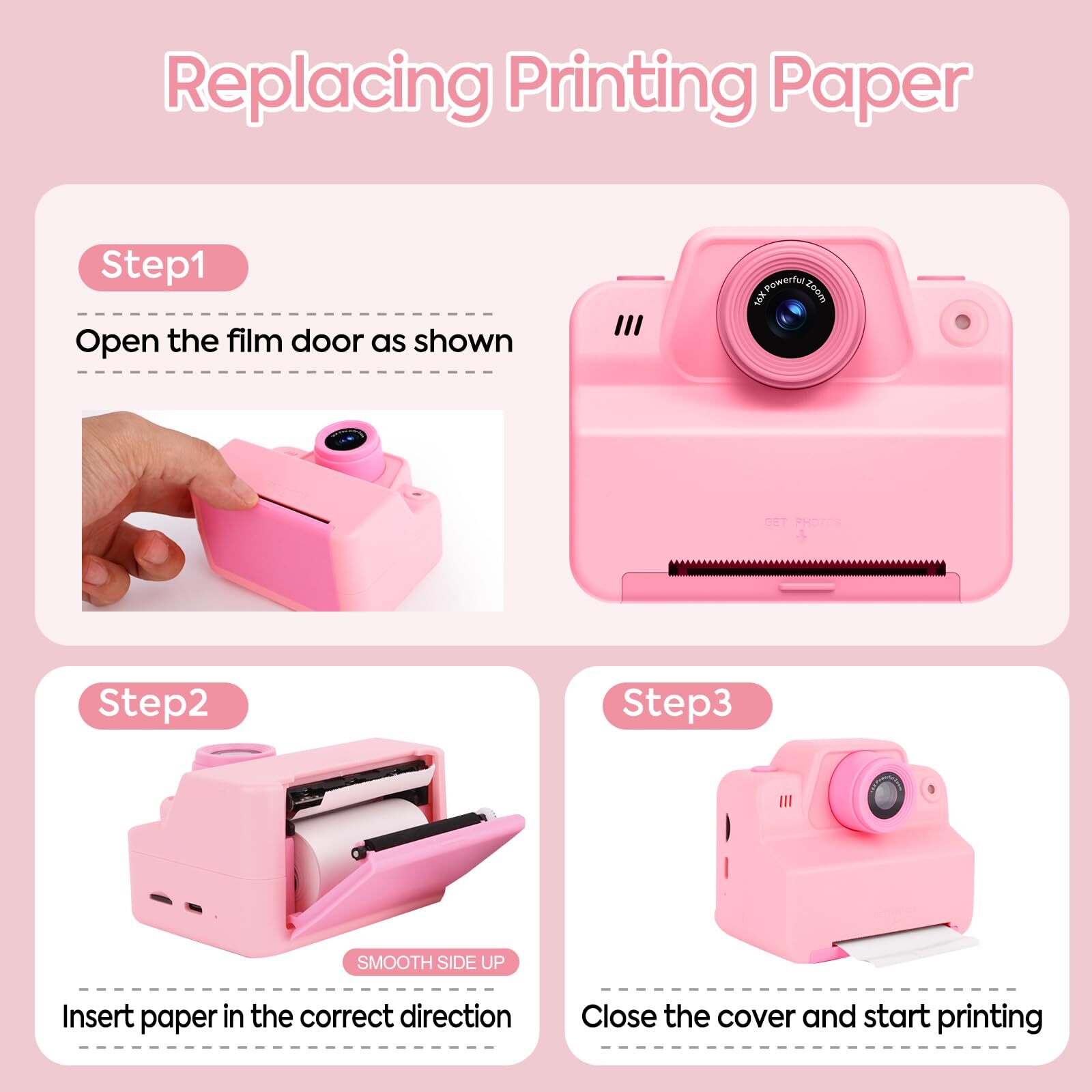 Kids Instant Print Camera 3-10 Year Old Girls Gift Portable Digital Travel