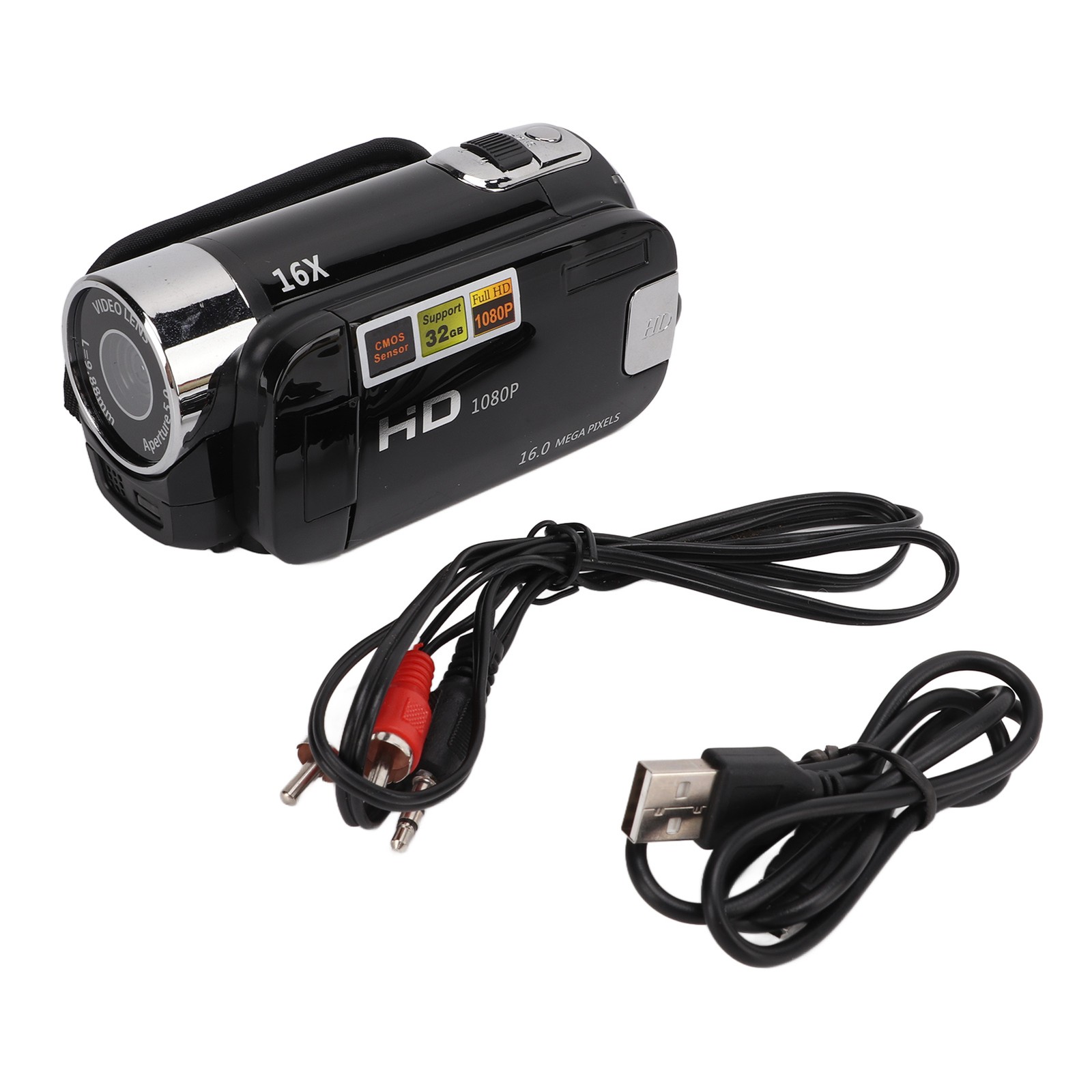 Full HD Camcorder, 16X Zoom, 2.7in 270° Rotating Screen