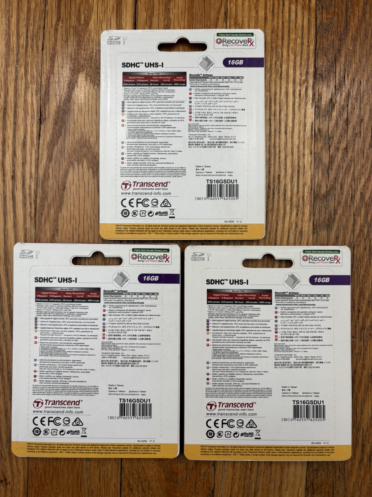 Lot of 3 – Transcend Premium 16GB SDHC SD Memory Card Class10 UHS-I 400x