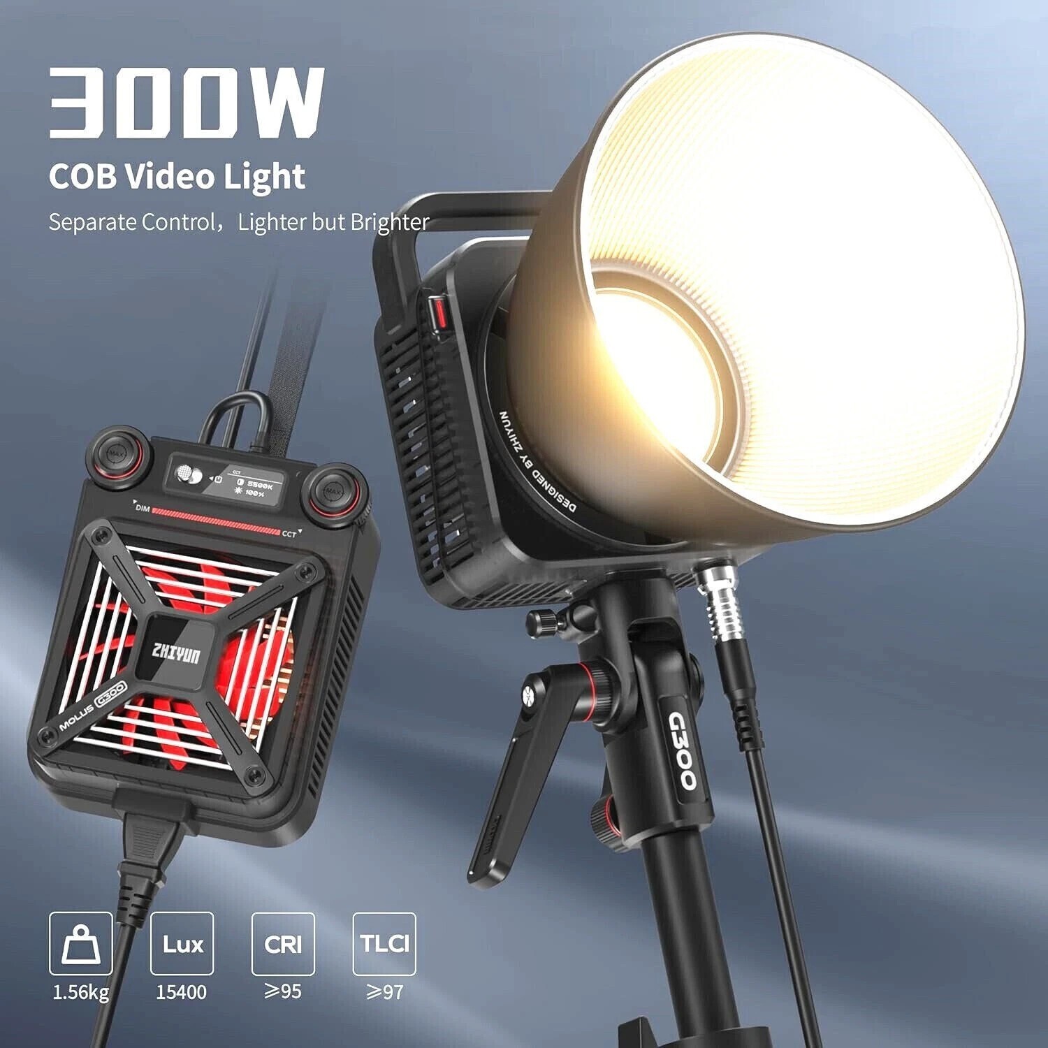 Zhiyun Molus G300 300W LED Video COB Light Photography Lighting APP 2700K-6500K