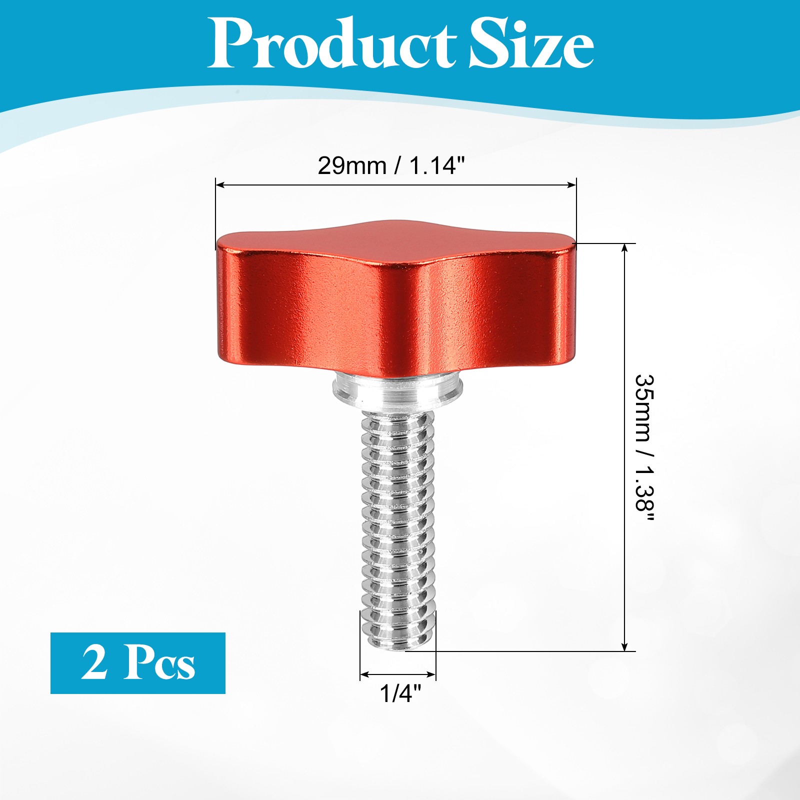 Clamping Screw Knob 1/4″ x 1.38″, 2Pcs Stainless Steel Camera Thumb Screws, Red
