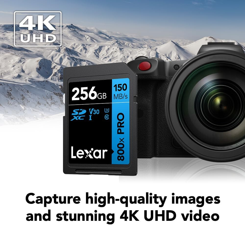 256GB High-Performance 800X PRO SD Card, UHS-I, C10, U3, V30, 4K, up to 150Mb…