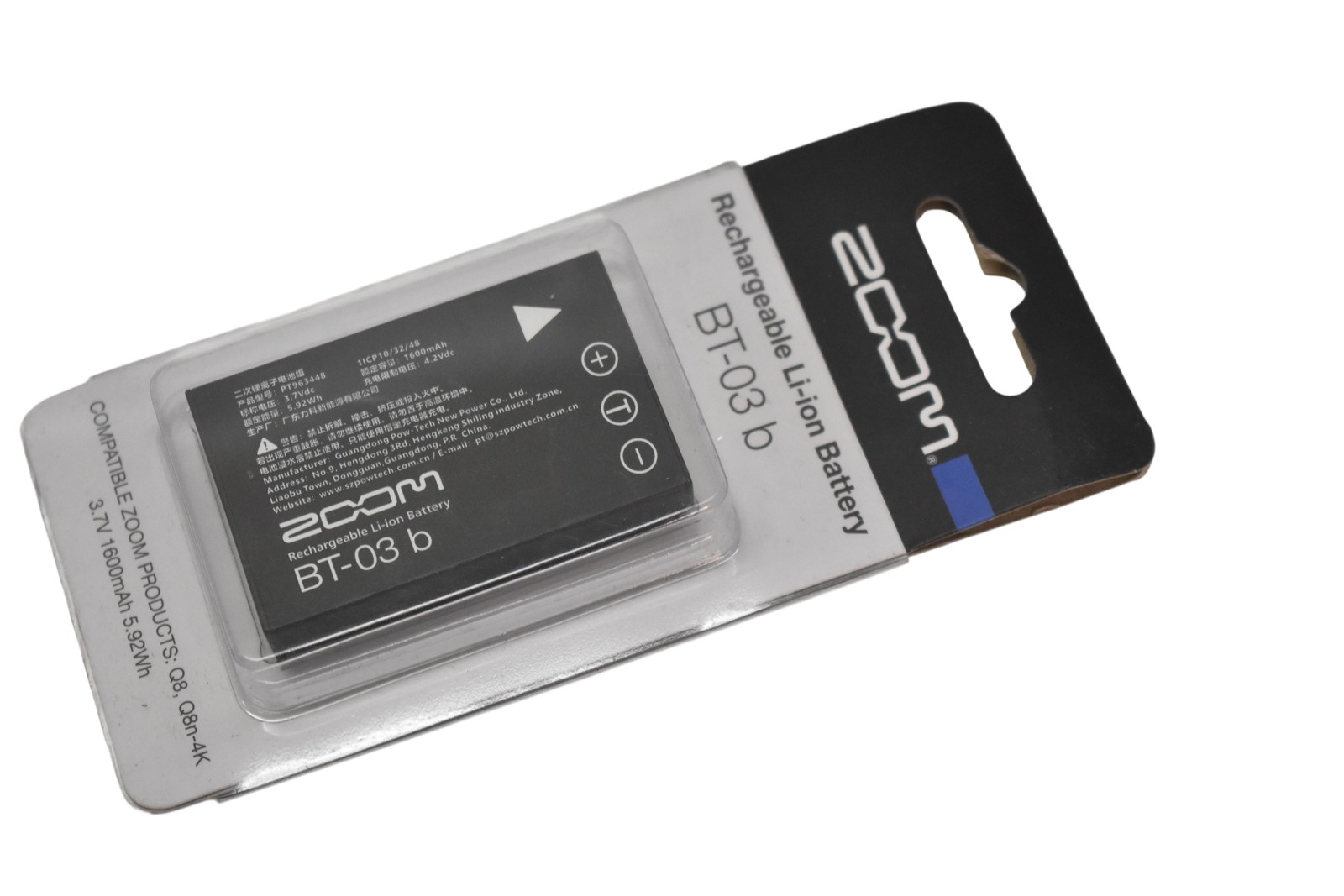 Zoom BT-03 B Rechargeable Li-Ion Battery 3.7V 1600mAh Q8 Q8n-4K Camera Black