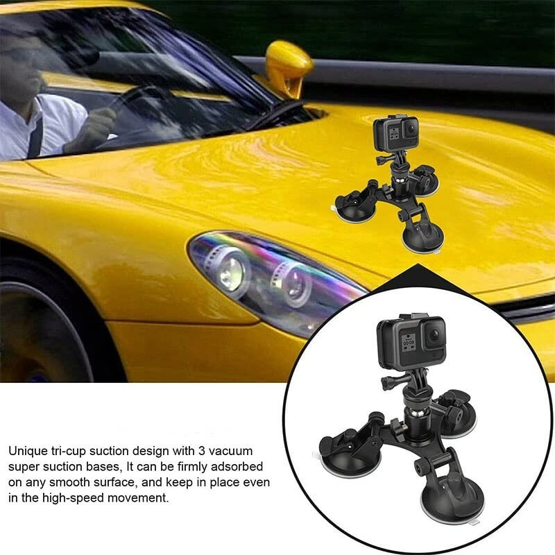 3-Suction Cup Car Window Mount 360° Adjustable Bracket for GoPro Action Cam