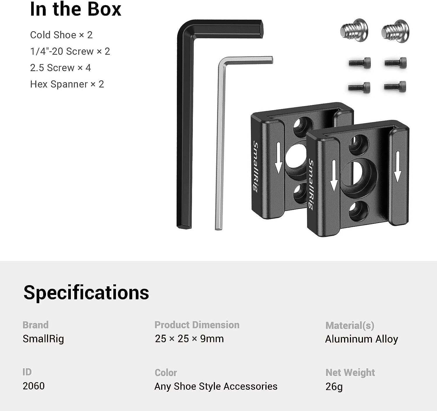 SmallRig 2pcs Cold Shoe Mount Adapter Bracket with 1/4″ Thread Hole for Cameras