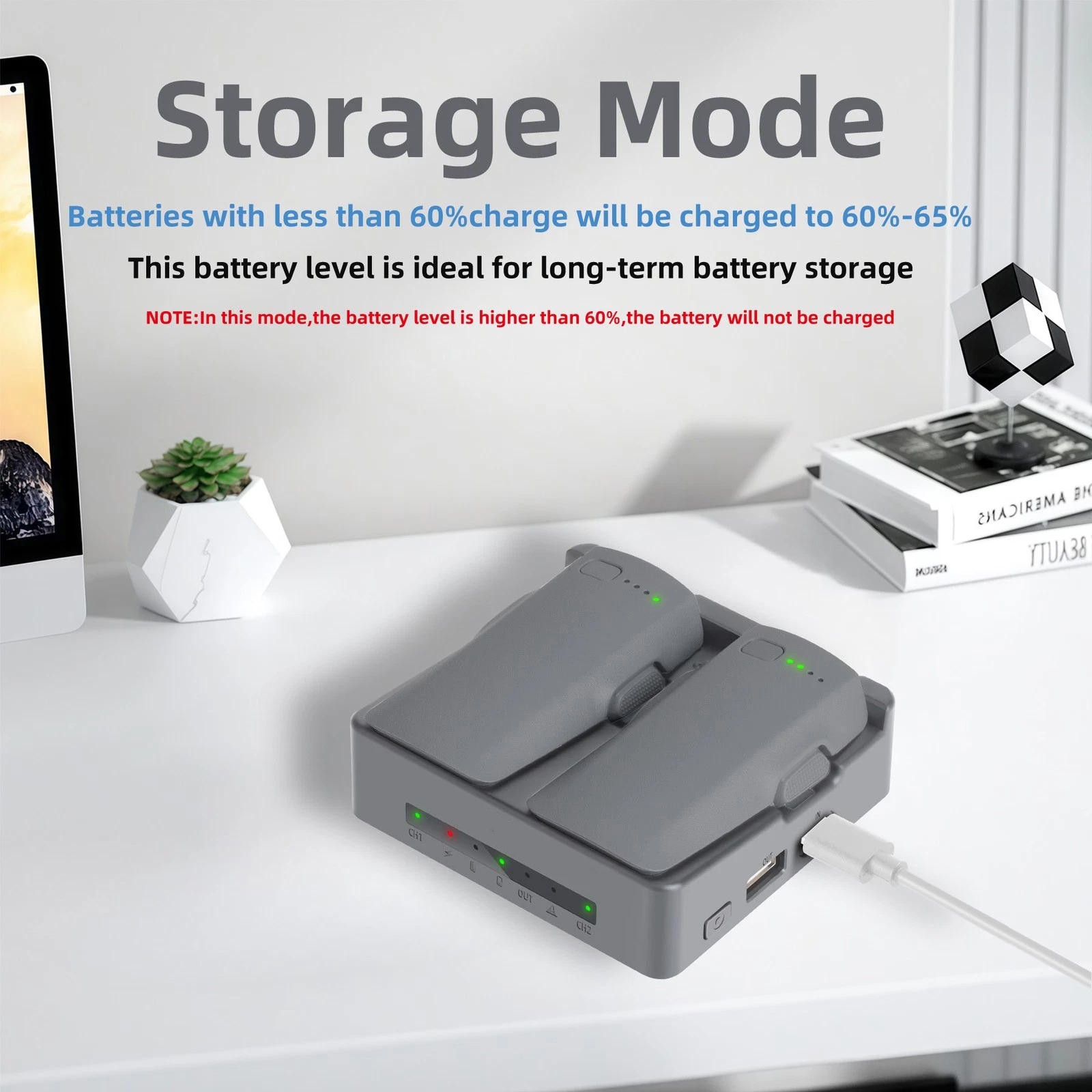 Dual Port Battery Charger Hub for DJI Neo 2 Drone Controller and Accessory Gear