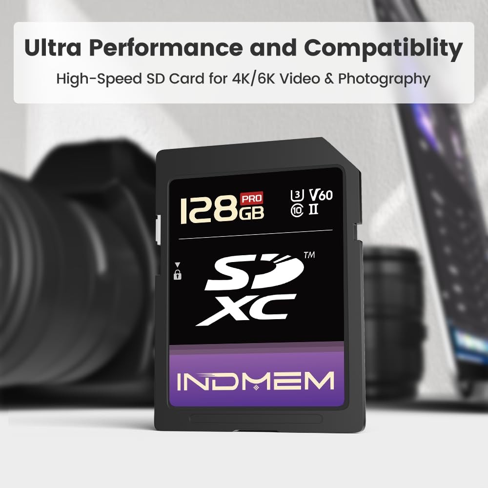 128GB SD Card UHS-II V60 U3 SDXC Memory Card, High Speed Read up to 280MB/s, V60