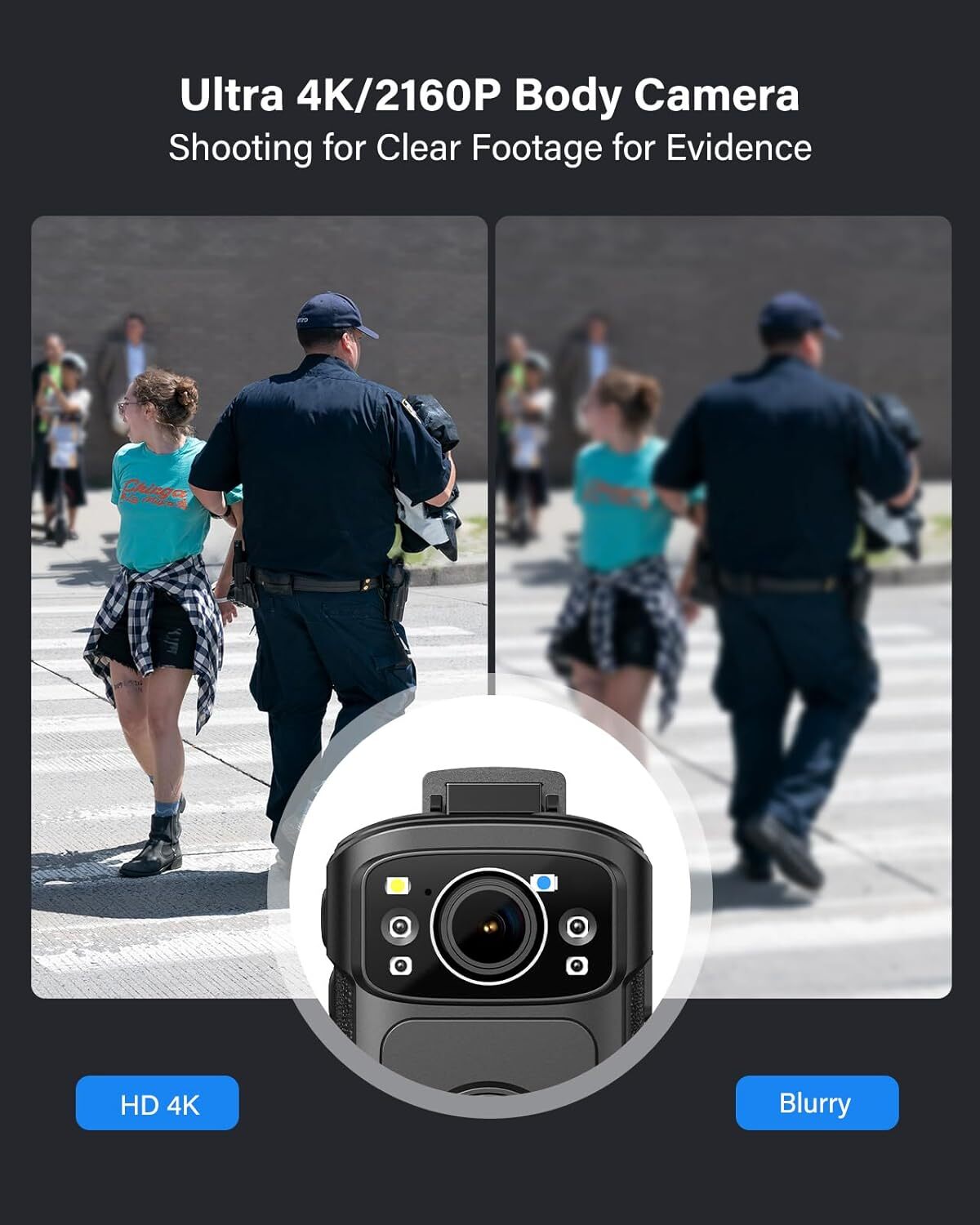 BOBLOV B4K5 4K Body Camera GPS Police Cam 3400mAh Audio Video Recording 128GB