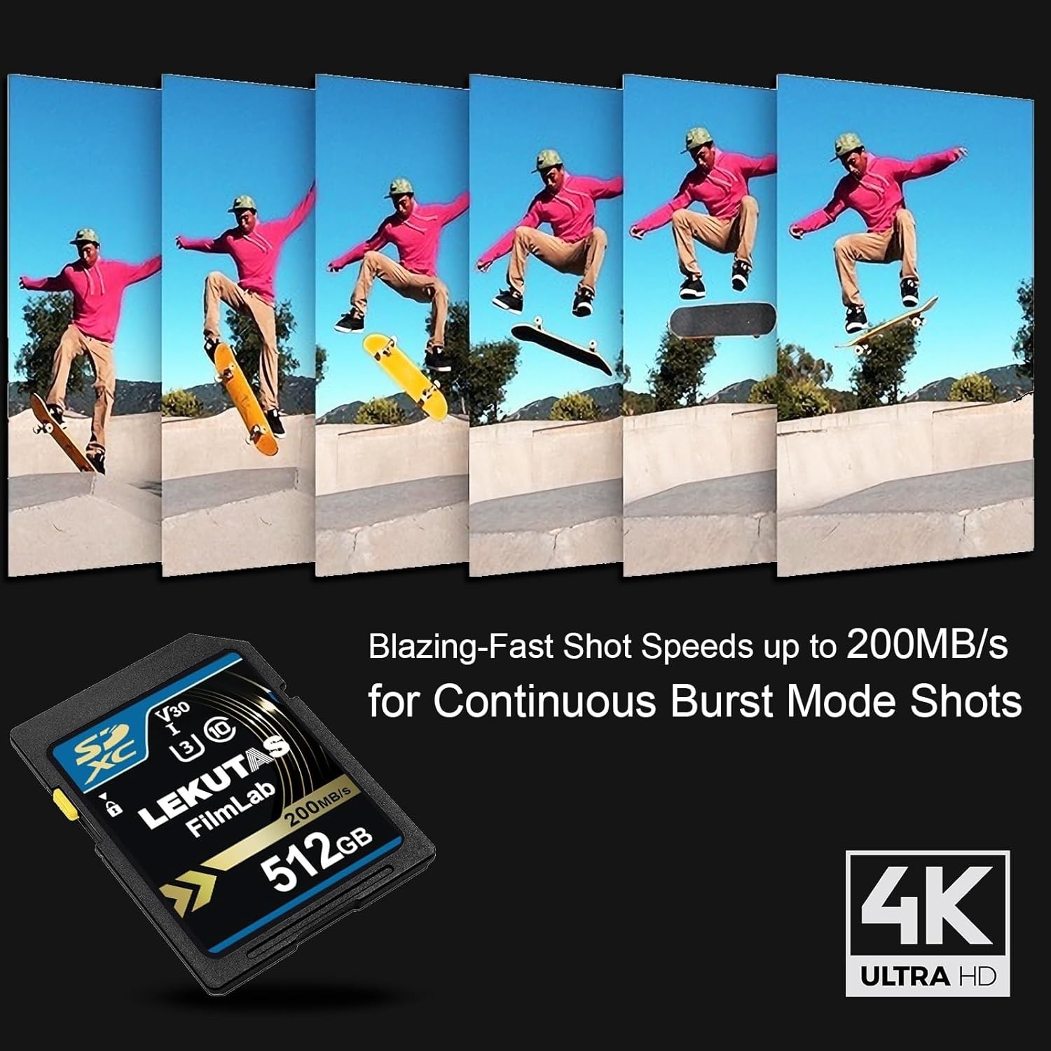 512GB SDXC UHS-I Memory Card – Up to 200MB/s Read Speed, C10, U3, V30, 4K UHD,