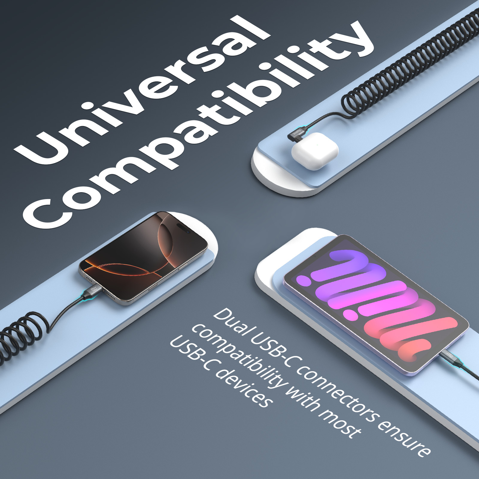SmallRig USB C Coiled Cable, USB C 20Gbps Transfer, PD 100W Charging, for iPhone