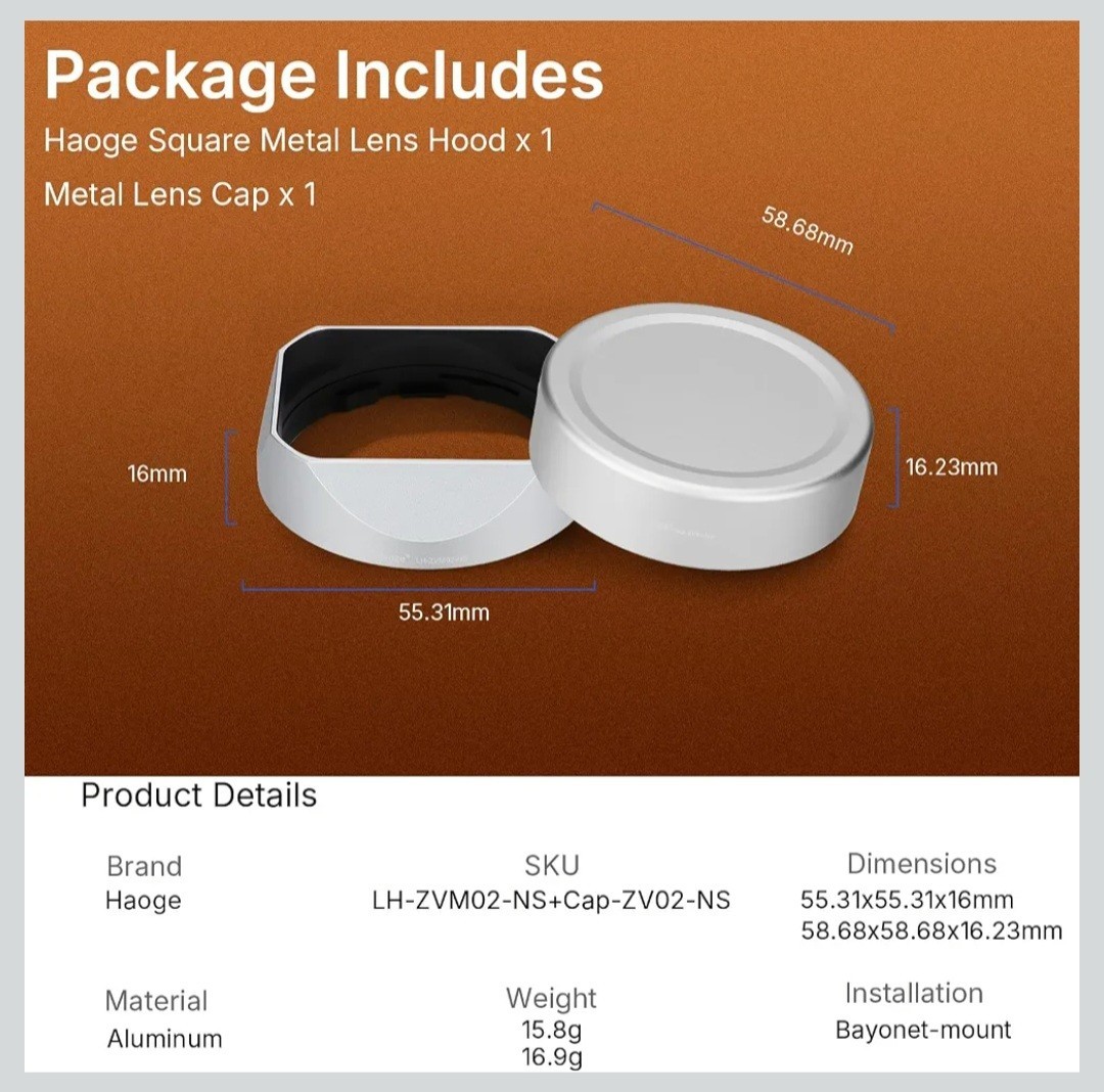 Haoge Metal Square Lens Hood Cap 43mm for Voigtlander Nokton VM Zeiss ZM Lens
